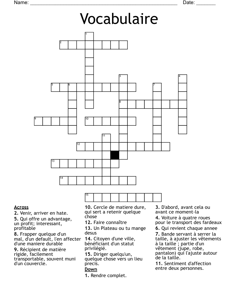 Vocabulaire Crossword