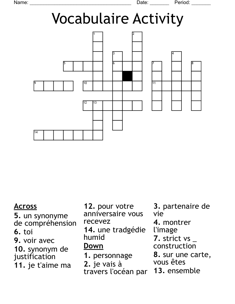 Vocabulaire Activity  Crossword