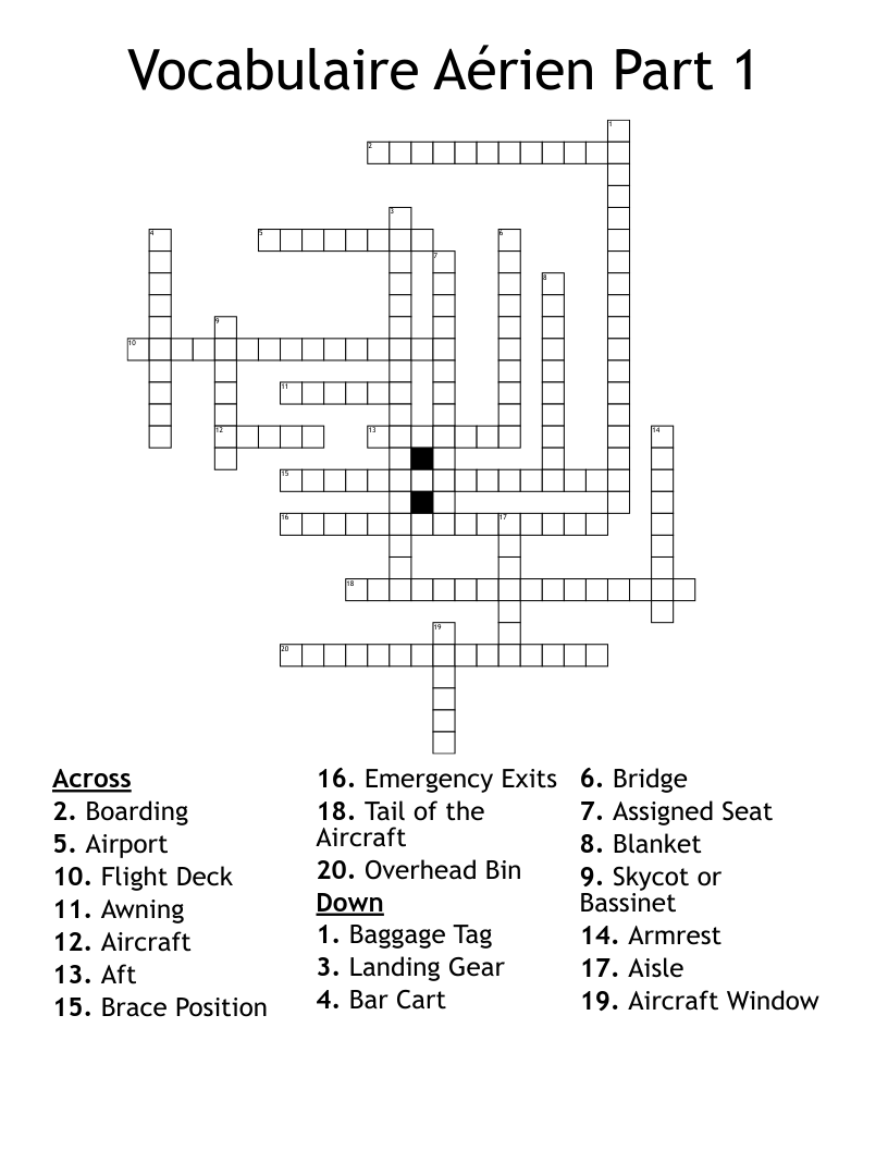 Vocabulaire Aérien Part 1 Crossword