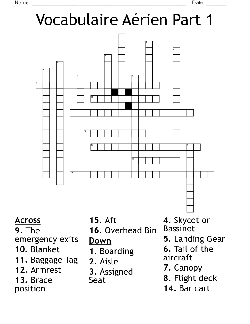 Vocabulaire Aérien Part 1 Crossword
