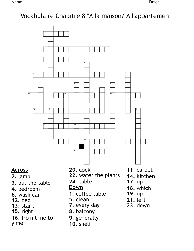 Vocabulaire Chapitre 8 "A la maison/ A l'appartement" Crossword