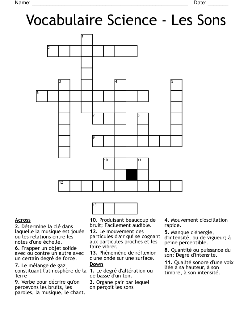 Vocabulaire Science - Les Sons Crossword