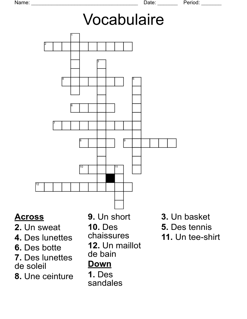 Vocabulaire  Crossword