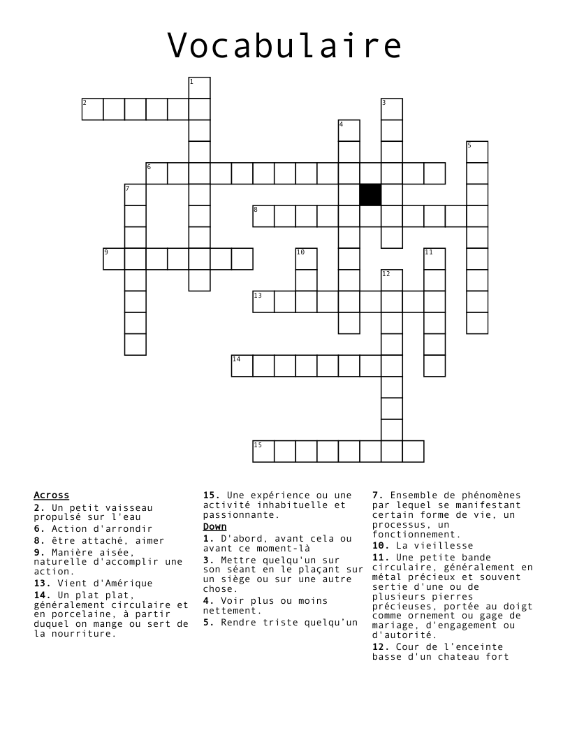 Vocabulaire  Crossword