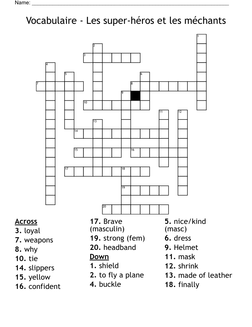 Vocabulaire - Les super-héros et les méchants Crossword
