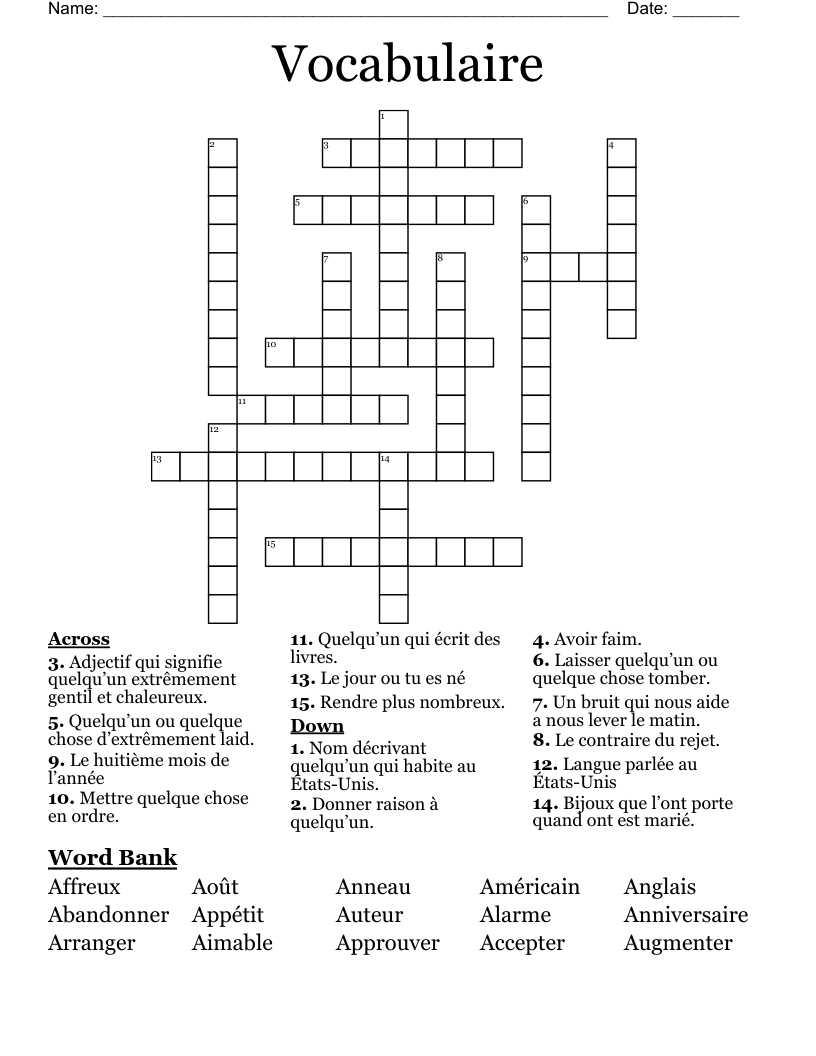 Vocabulaire   Crossword