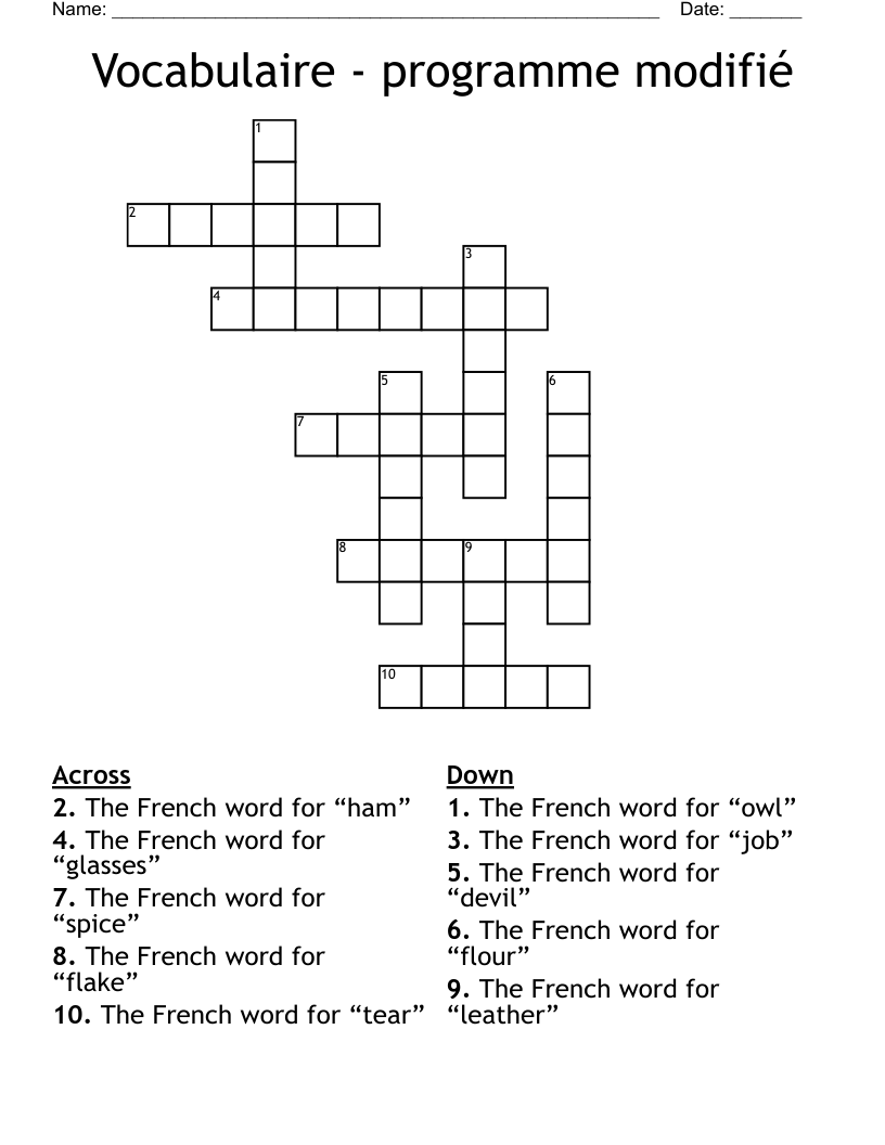 Vocabulaire - programme modifié Crossword