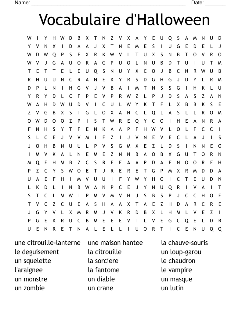 Vocabulaire d'Halloween Word Search