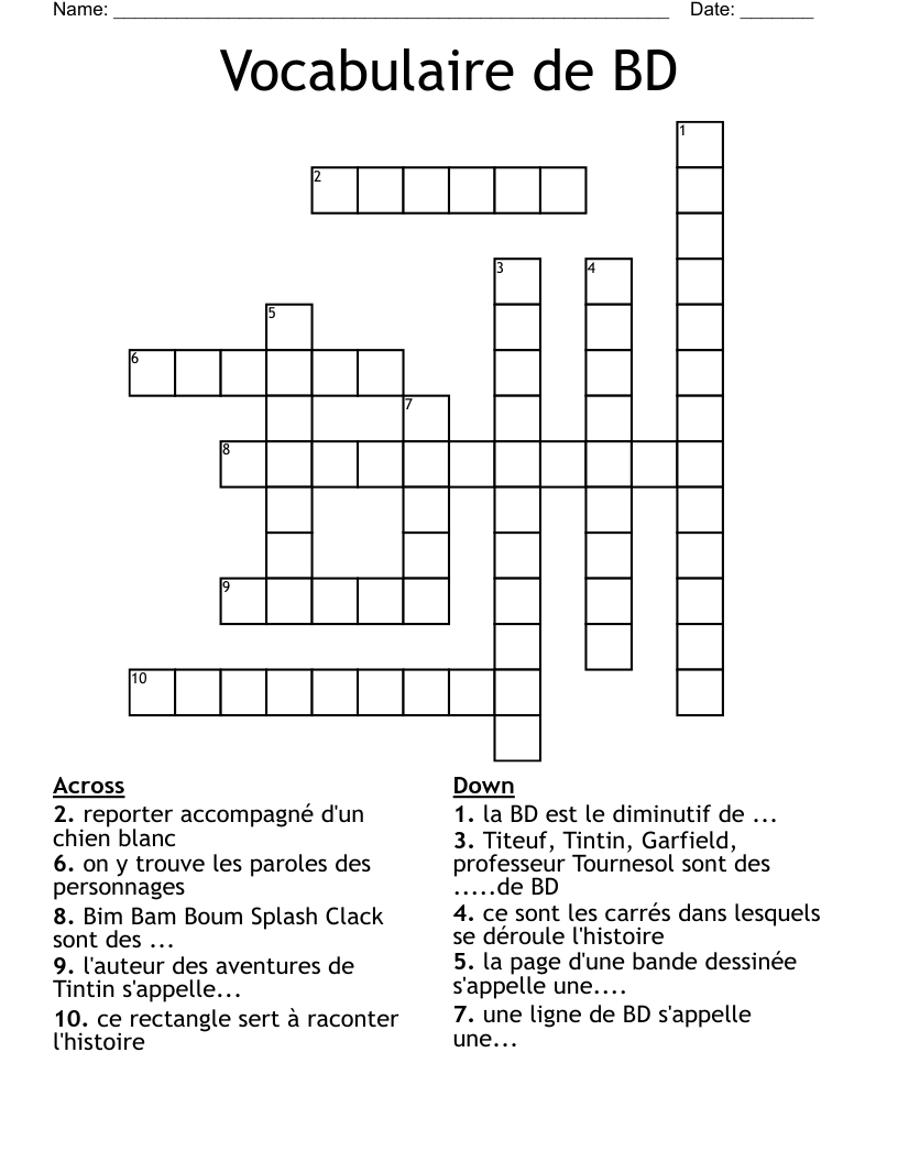 Vocabulaire de BD Crossword