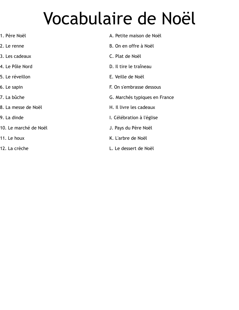 Vocabulaire de Noël Worksheet
