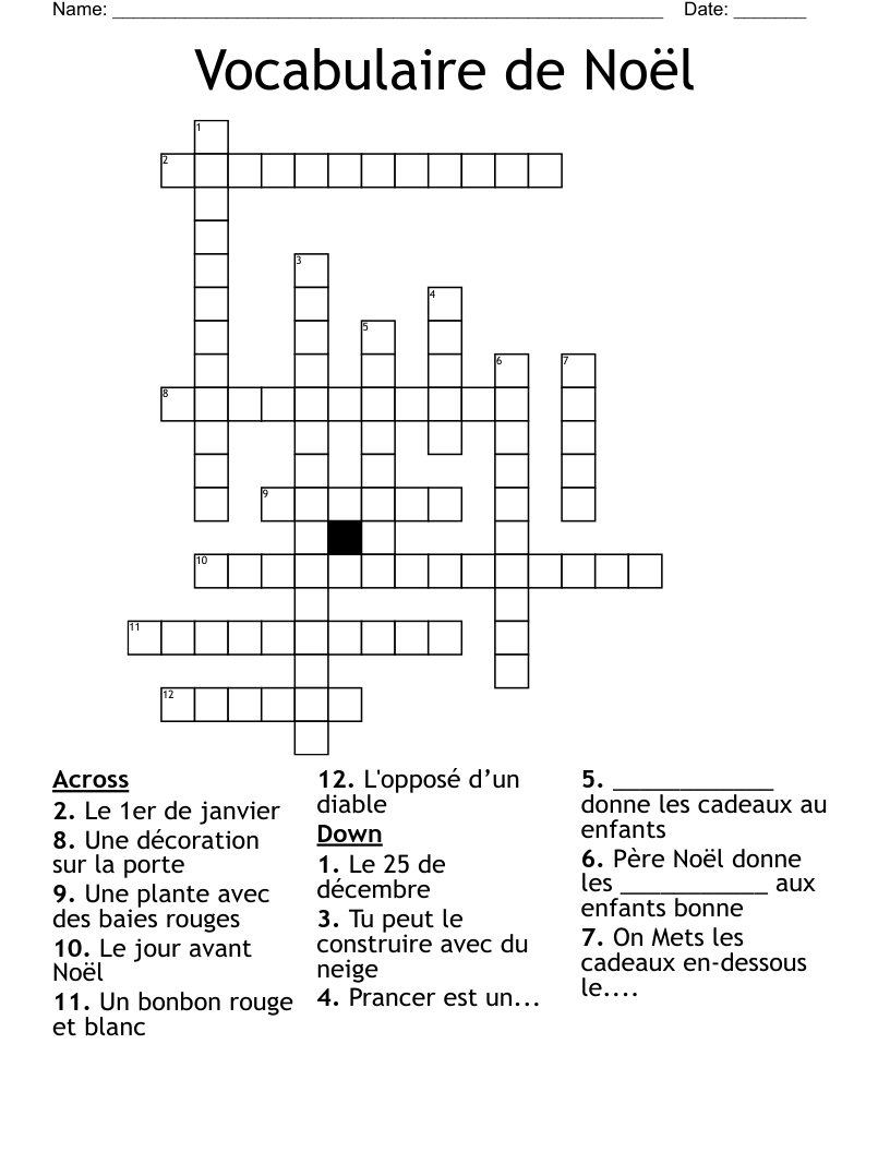 Vocabulaire de Noël  Crossword