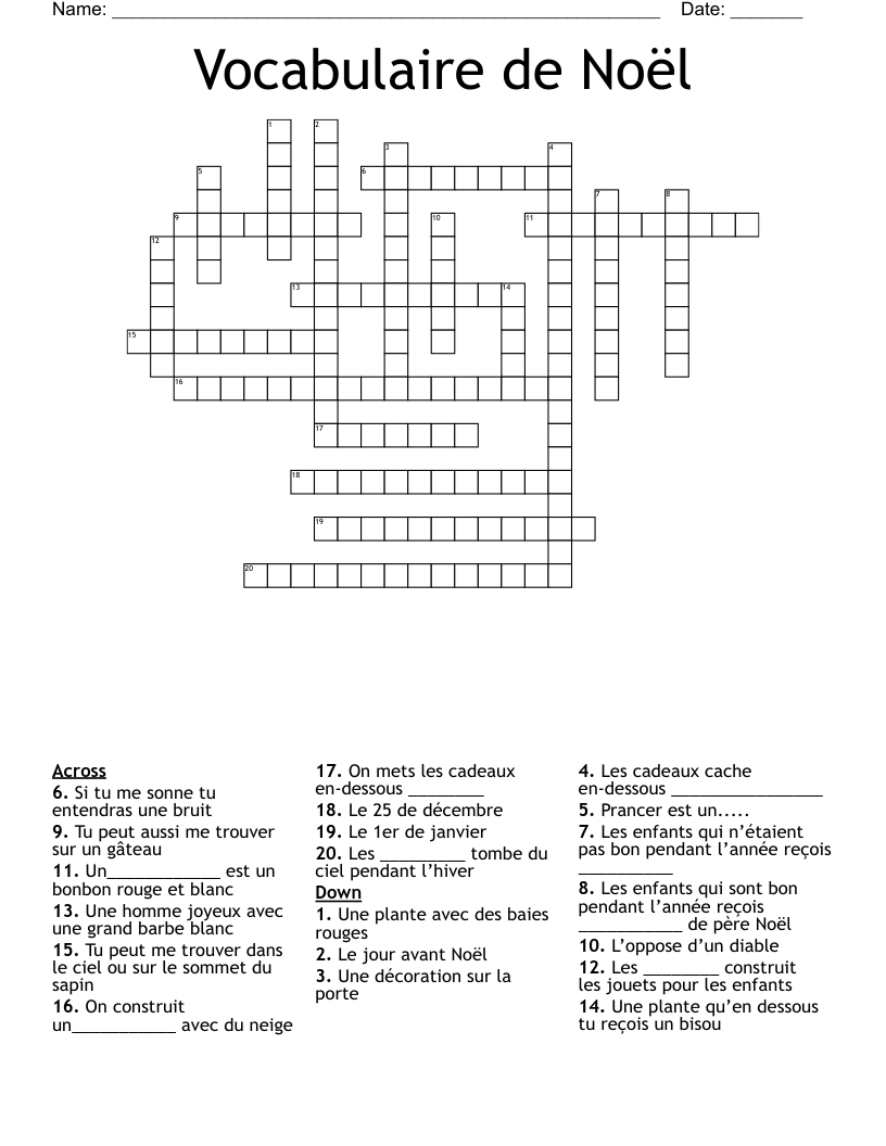Vocabulaire de Noël  Crossword