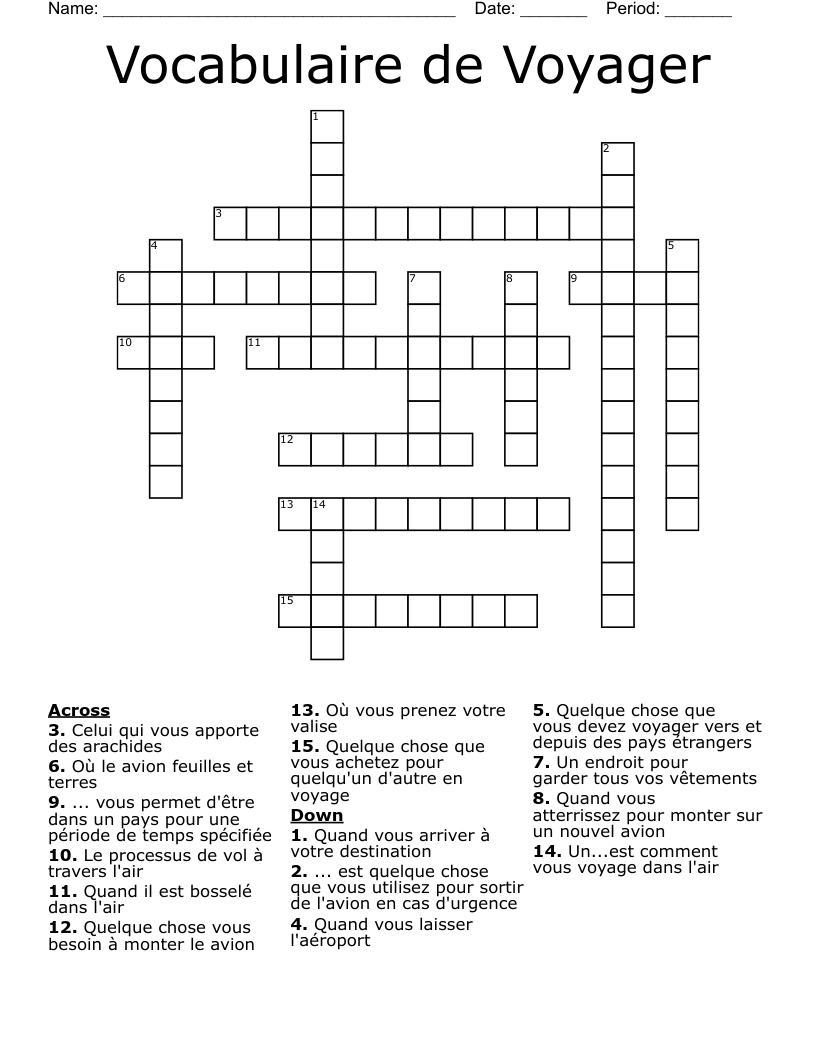 Vocabulaire de Voyager  Crossword
