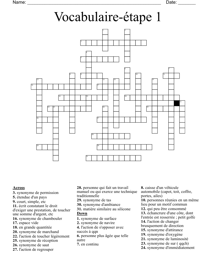 Vocabulaire-étape 1  Crossword
