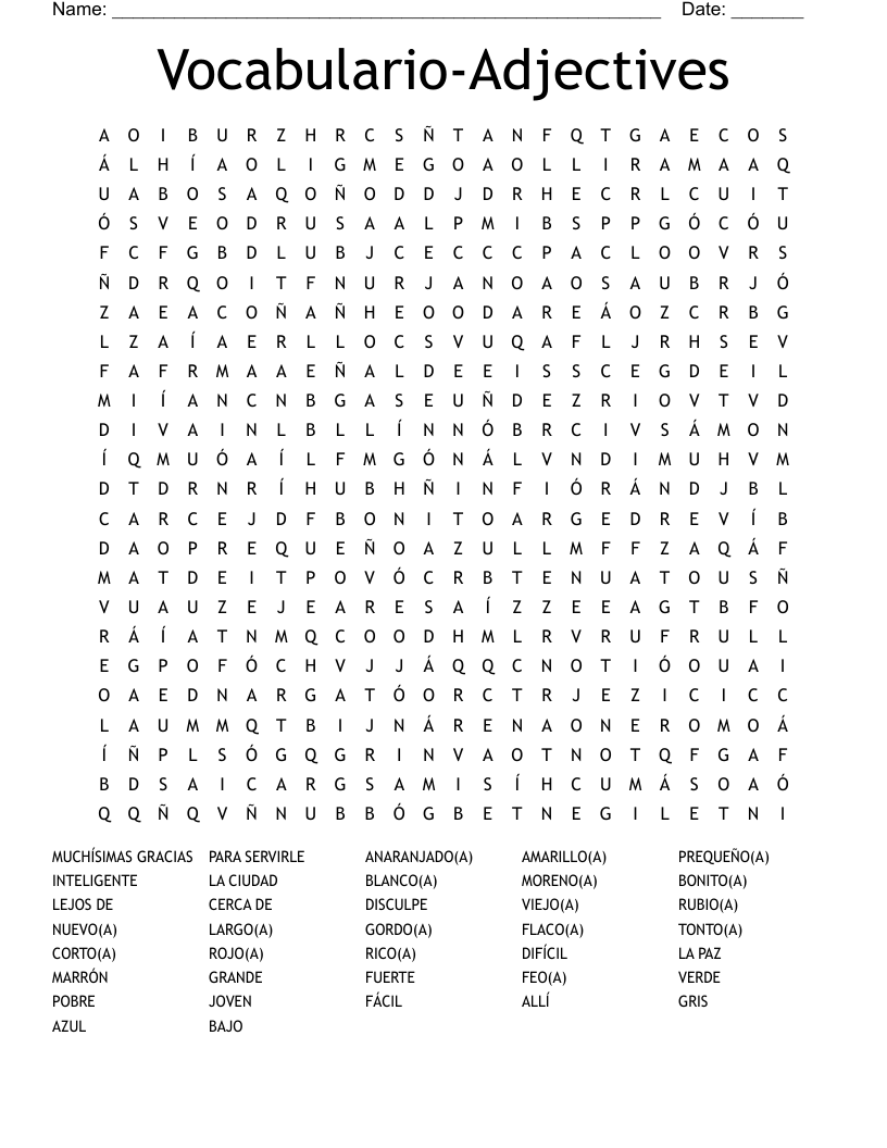 Vocabulario-Adjectives  Word Search