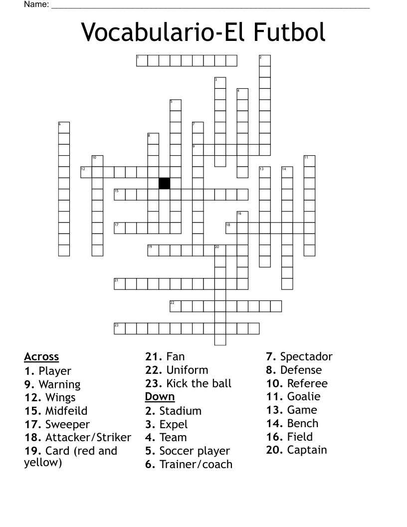 Vocabulario-El Futbol Crossword