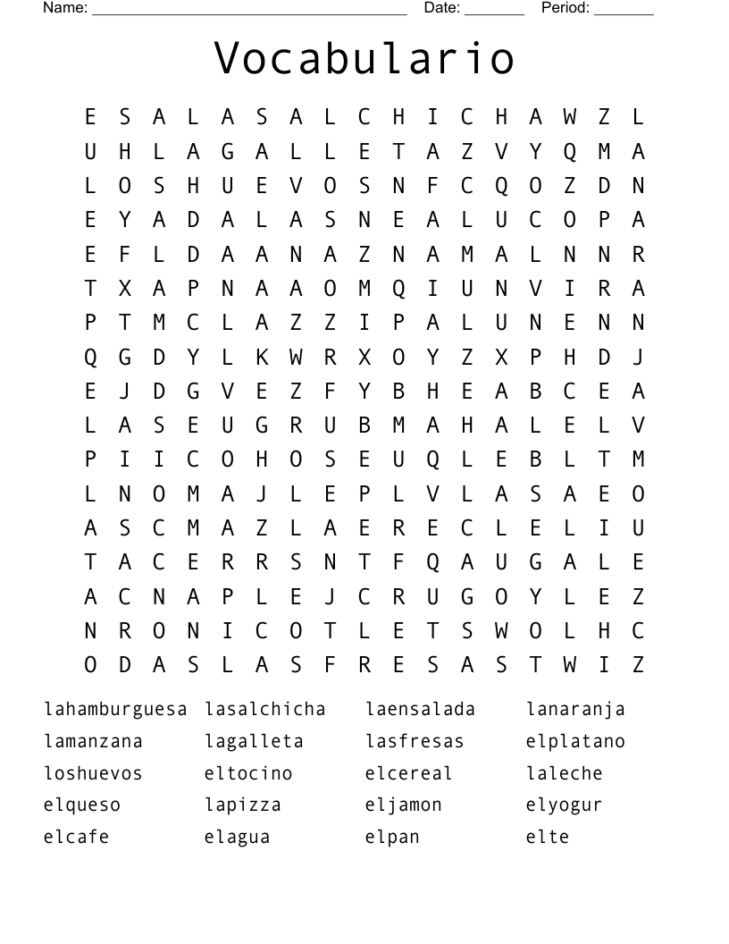 Vocabulario Word Search