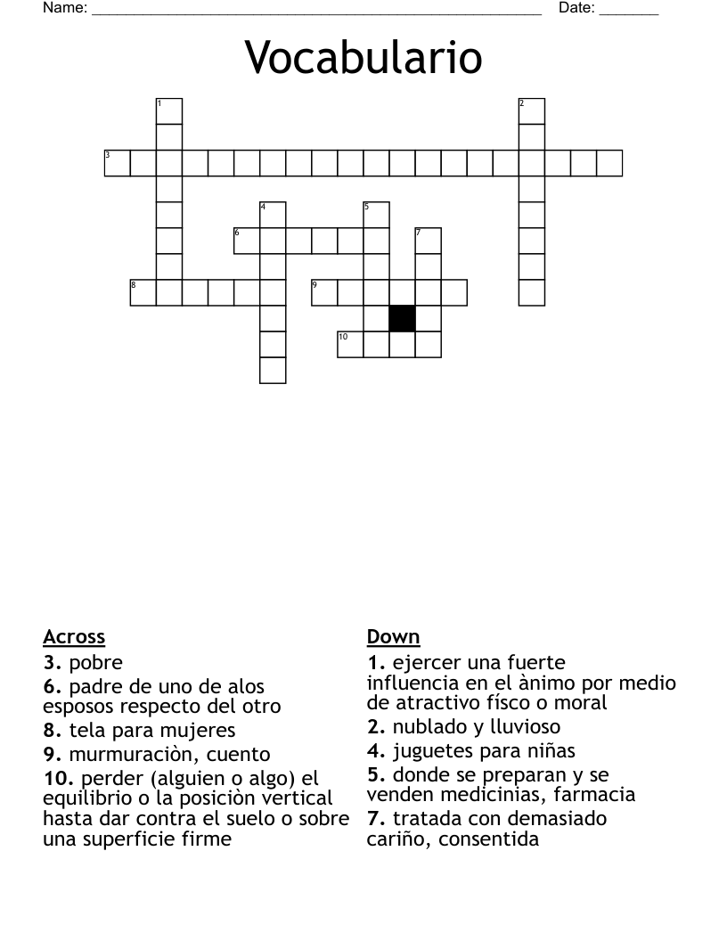 Vocabulario Crossword