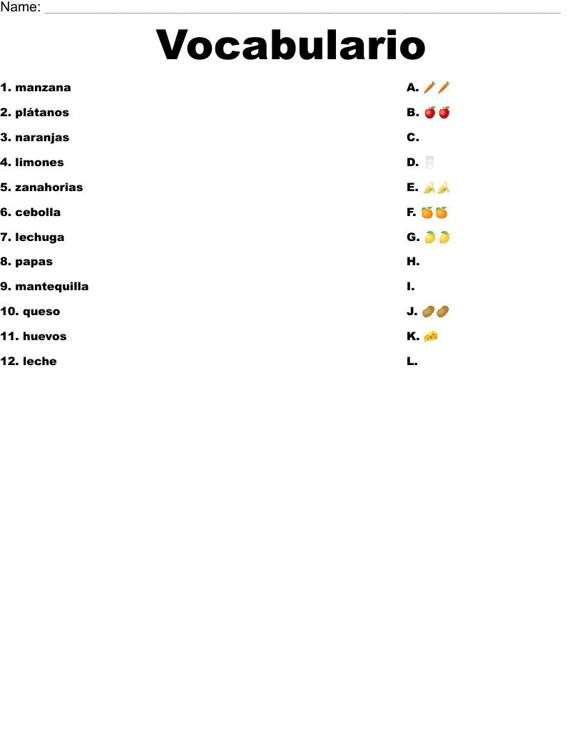 Vocabulario Worksheet