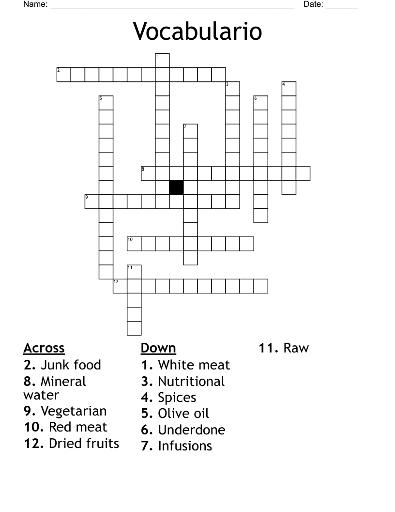Vocabulario Crossword