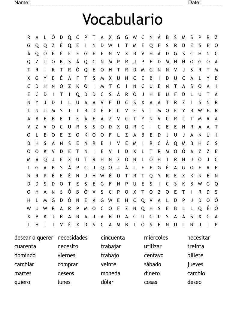 Vocabulario Word Search