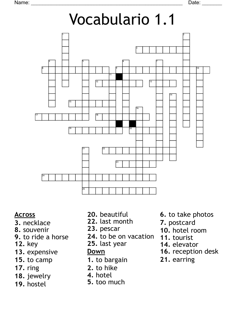 Vocabulario 1.1 Crossword