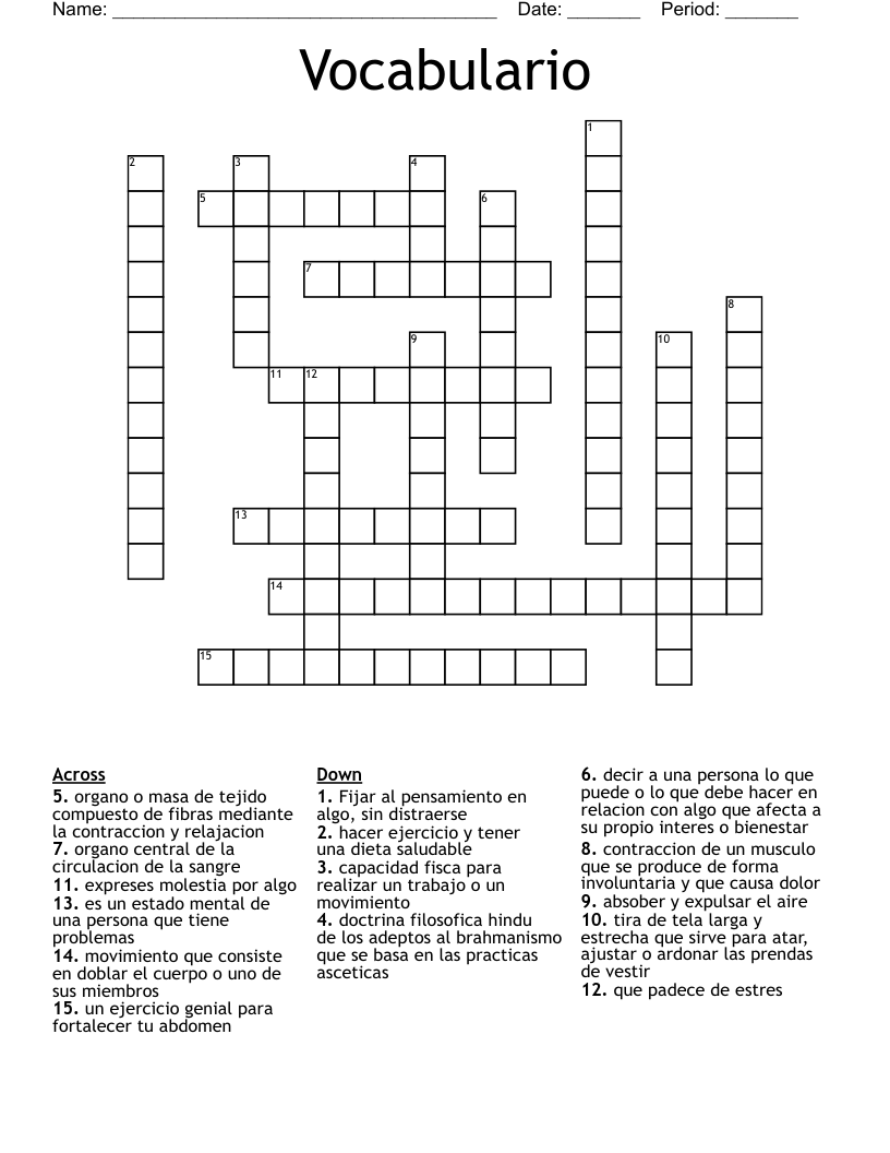 Vocabulario Crossword