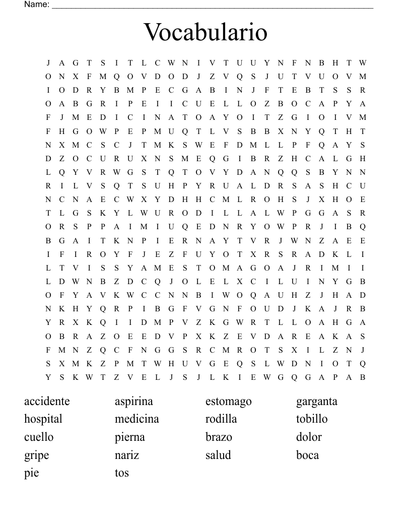 Vocabulario Word Search