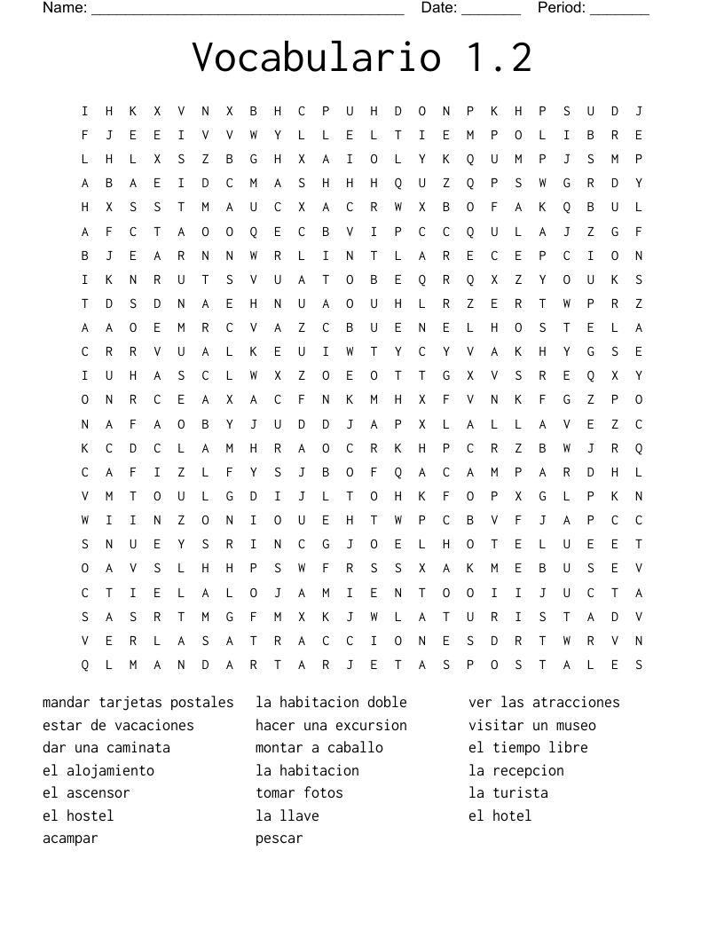 Vocabulario 1.2 Word Search