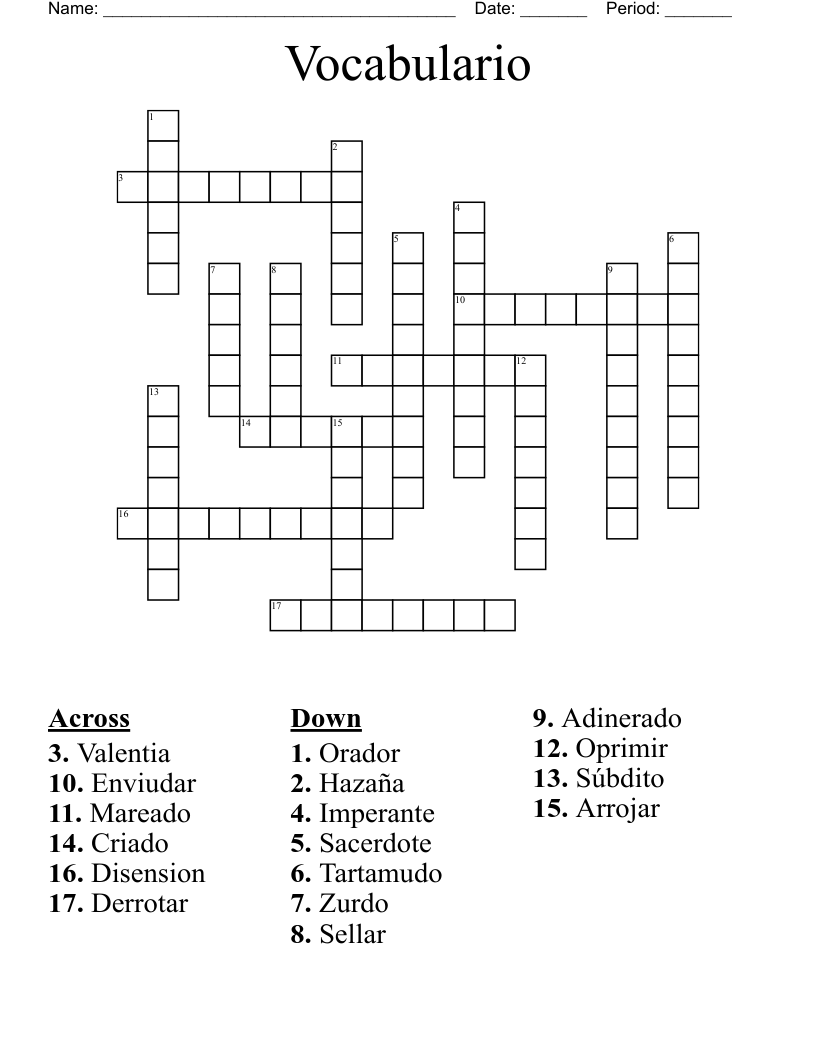 Vocabulario Crossword