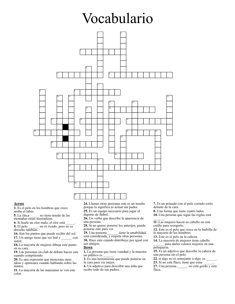 Vocabulario Crossword