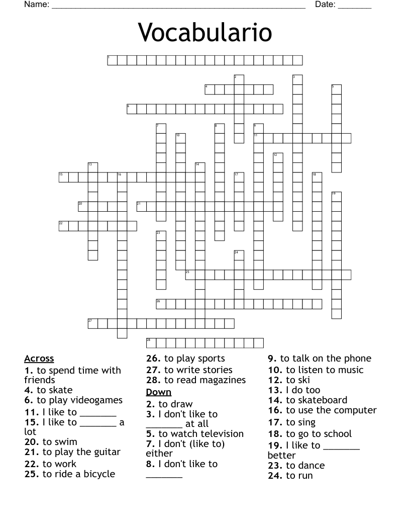 Vocabulario Crossword
