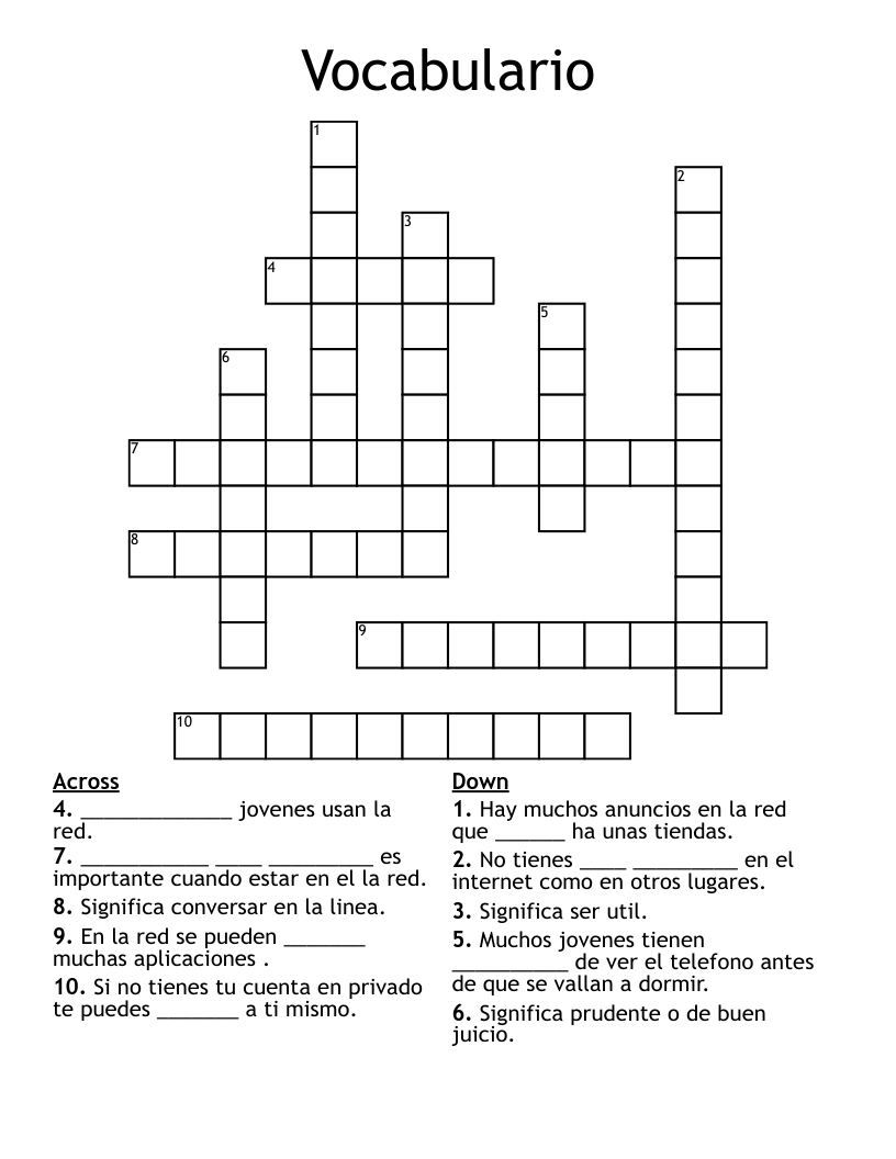 Vocabulario Crossword