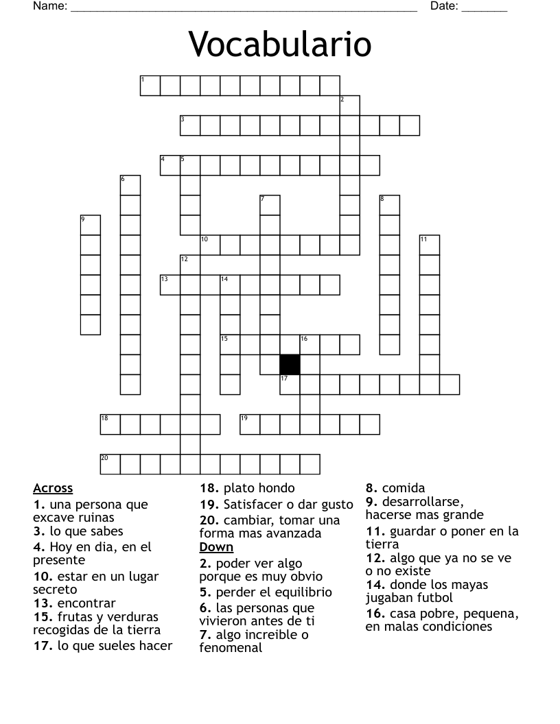 Vocabulario Crossword