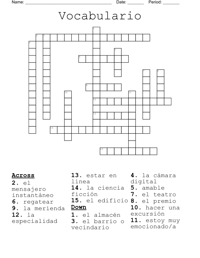 Vocabulario Crossword
