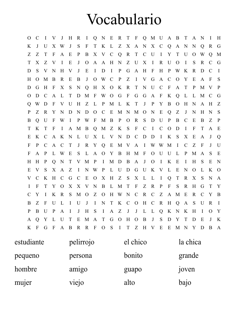 Vocabulario Word Search