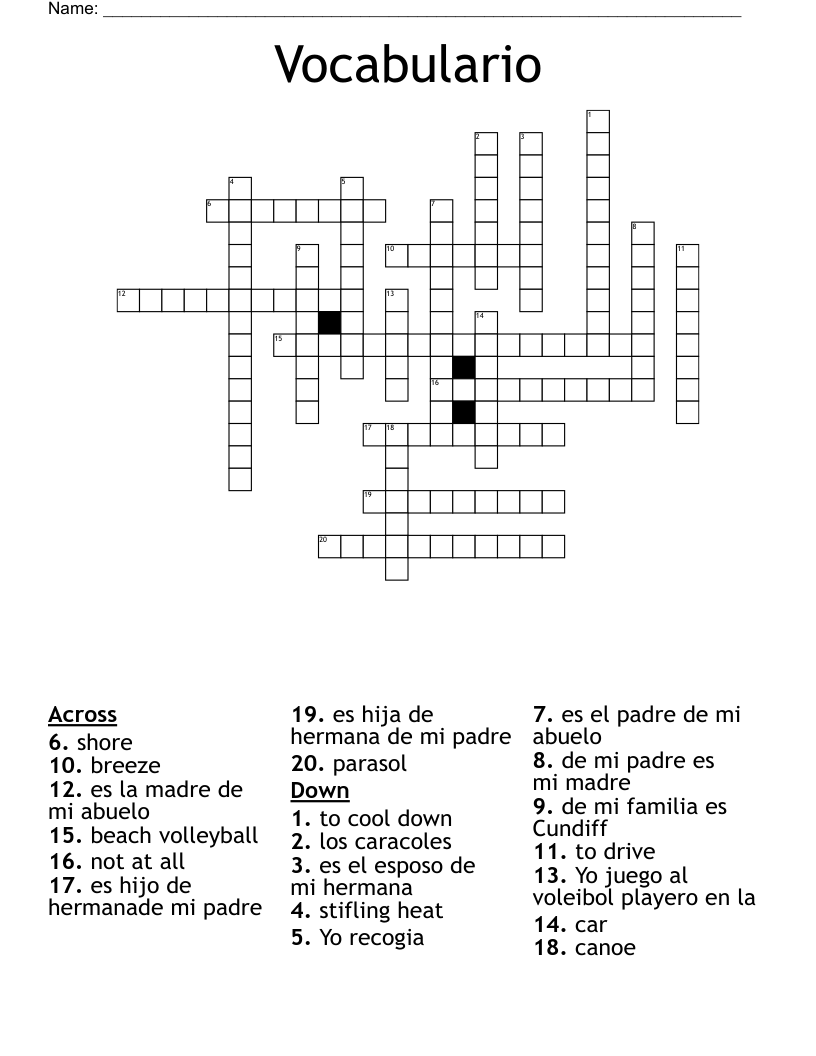 Vocabulario Crossword