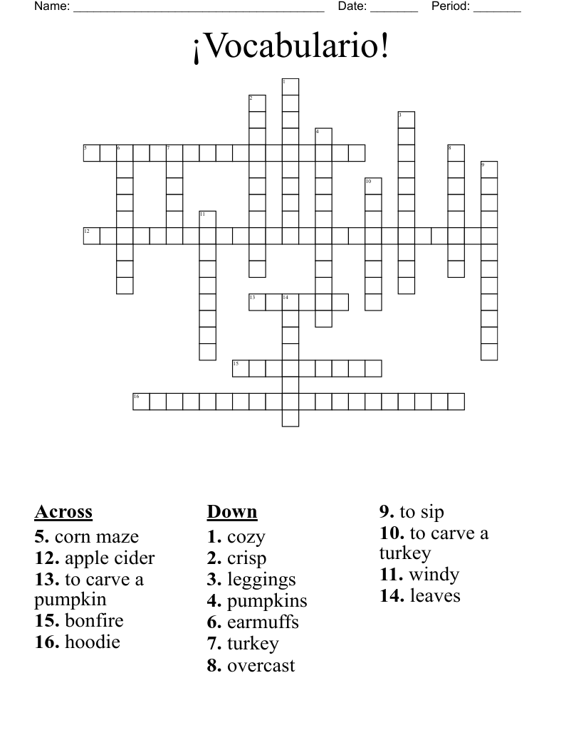 ¡Vocabulario! Crossword