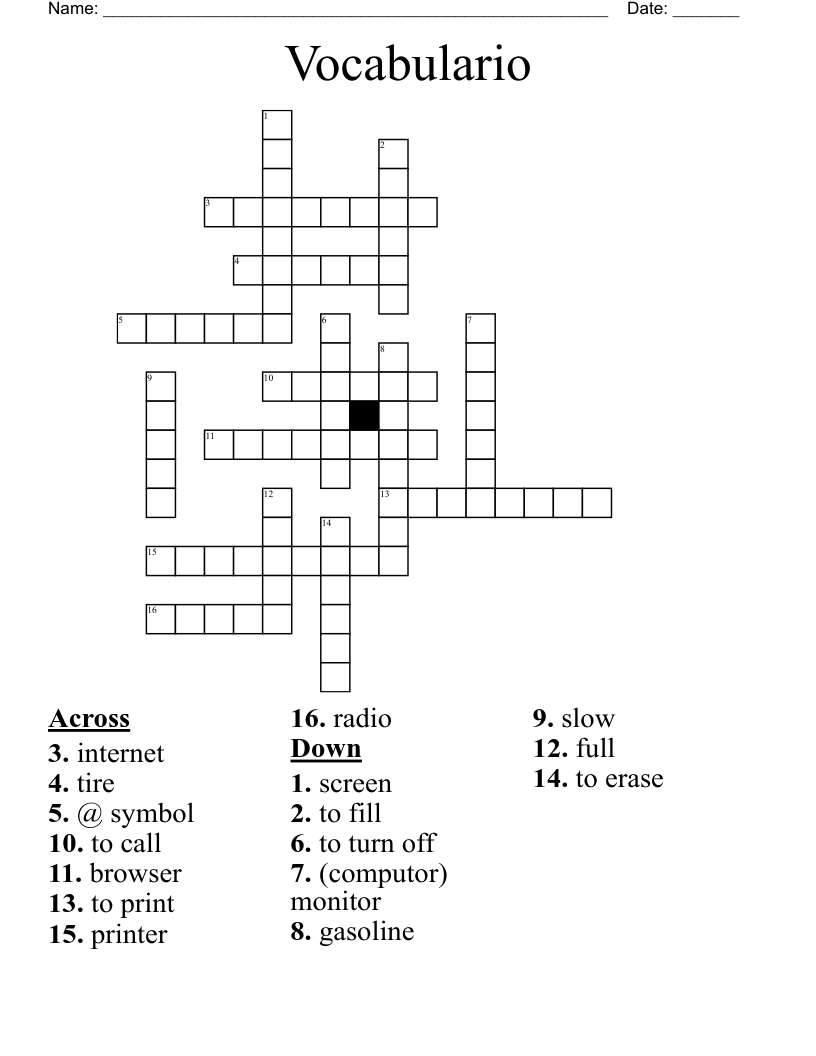 Vocabulario Crossword