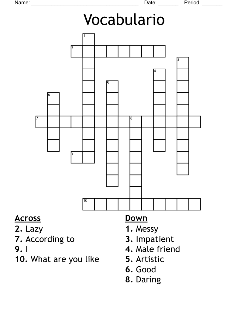 Vocabulario Crossword