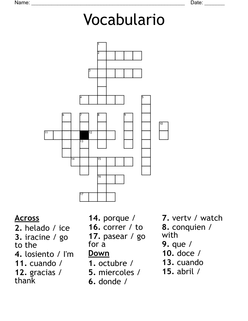 Vocabulario Crossword