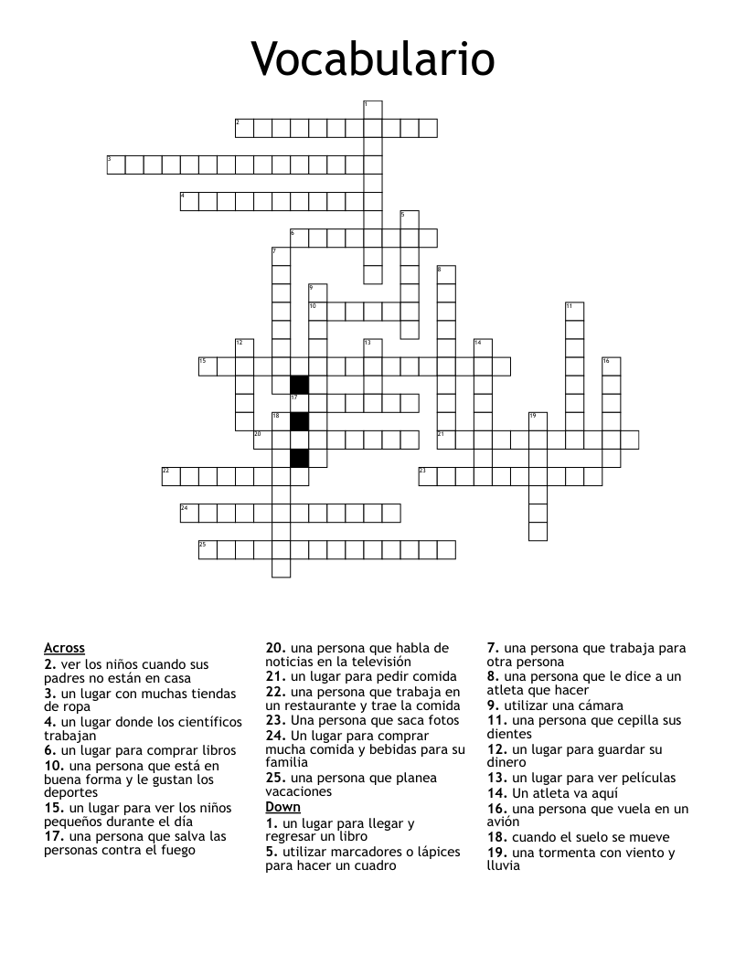 Vocabulario Crossword