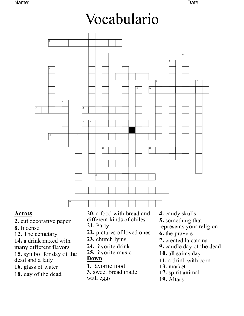 Vocabulario Crossword