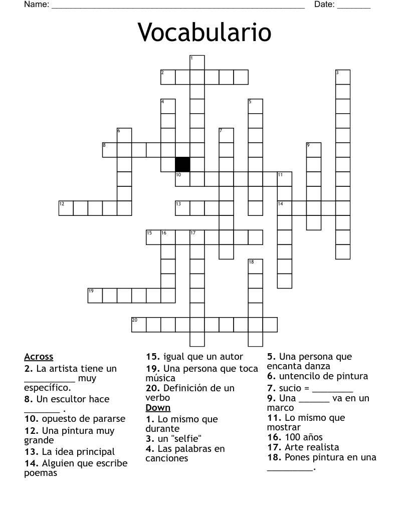 Vocabulario Crossword