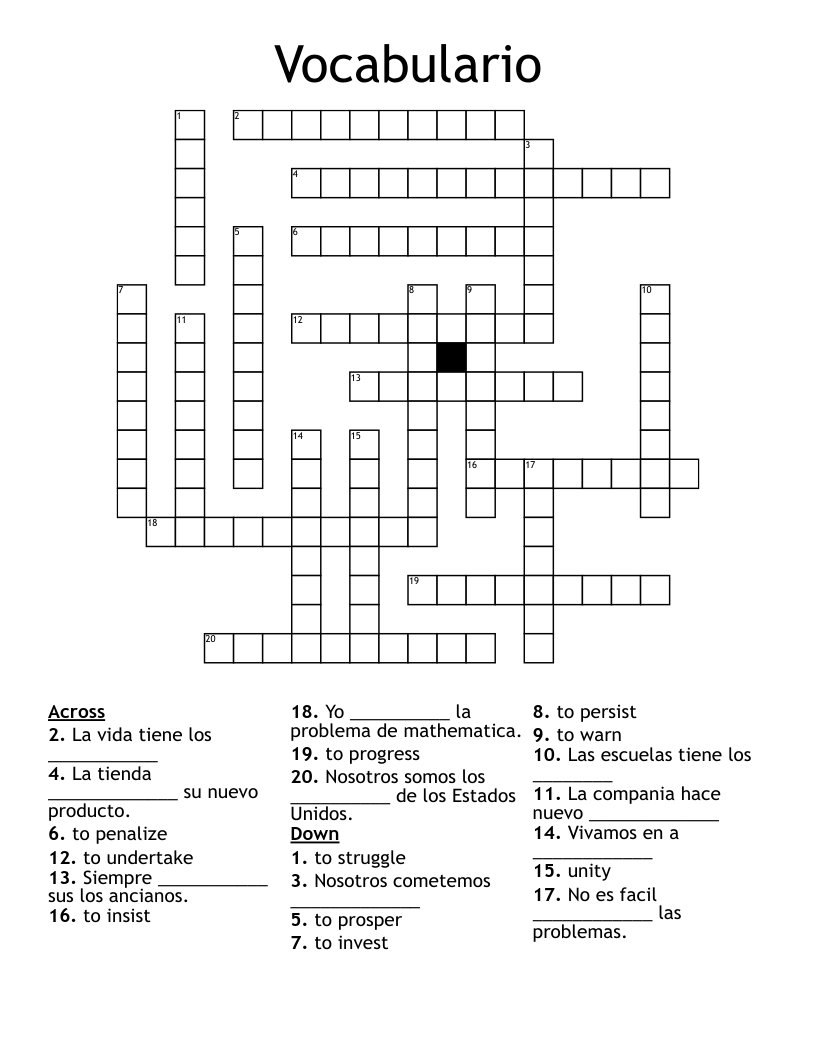 Vocabulario Crossword