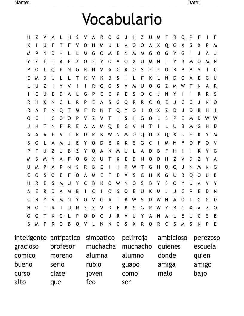 Vocabulario Word Search