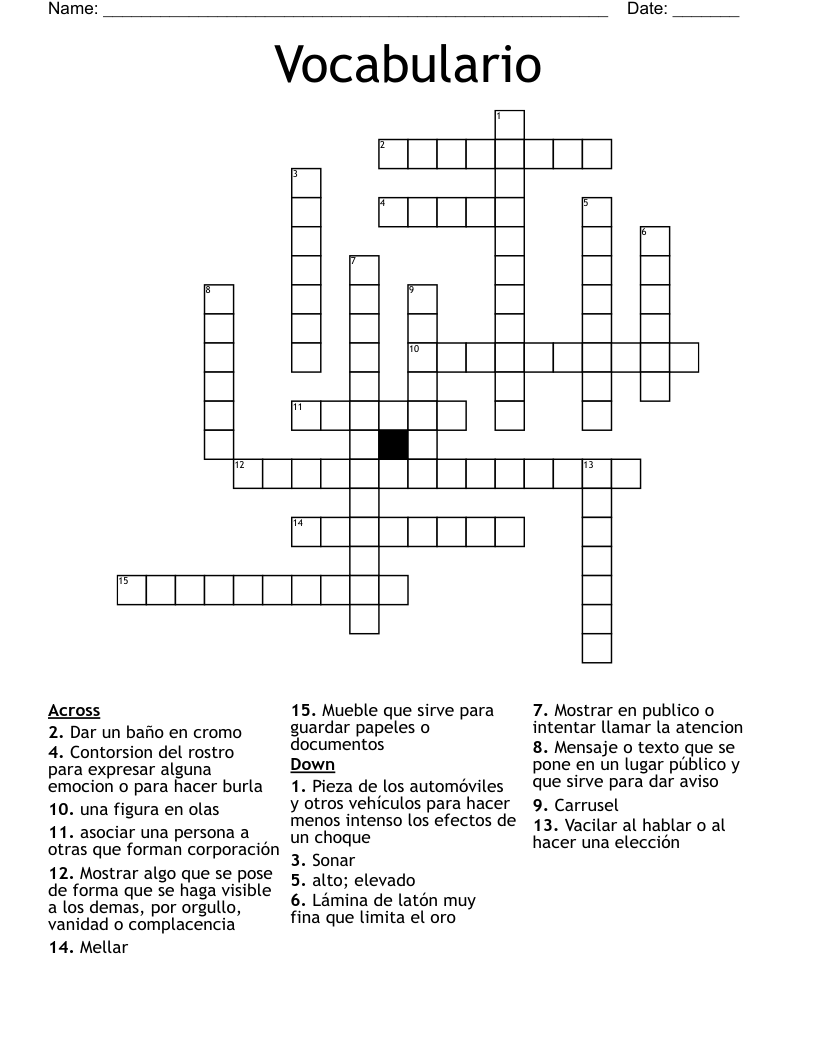 Vocabulario Crossword