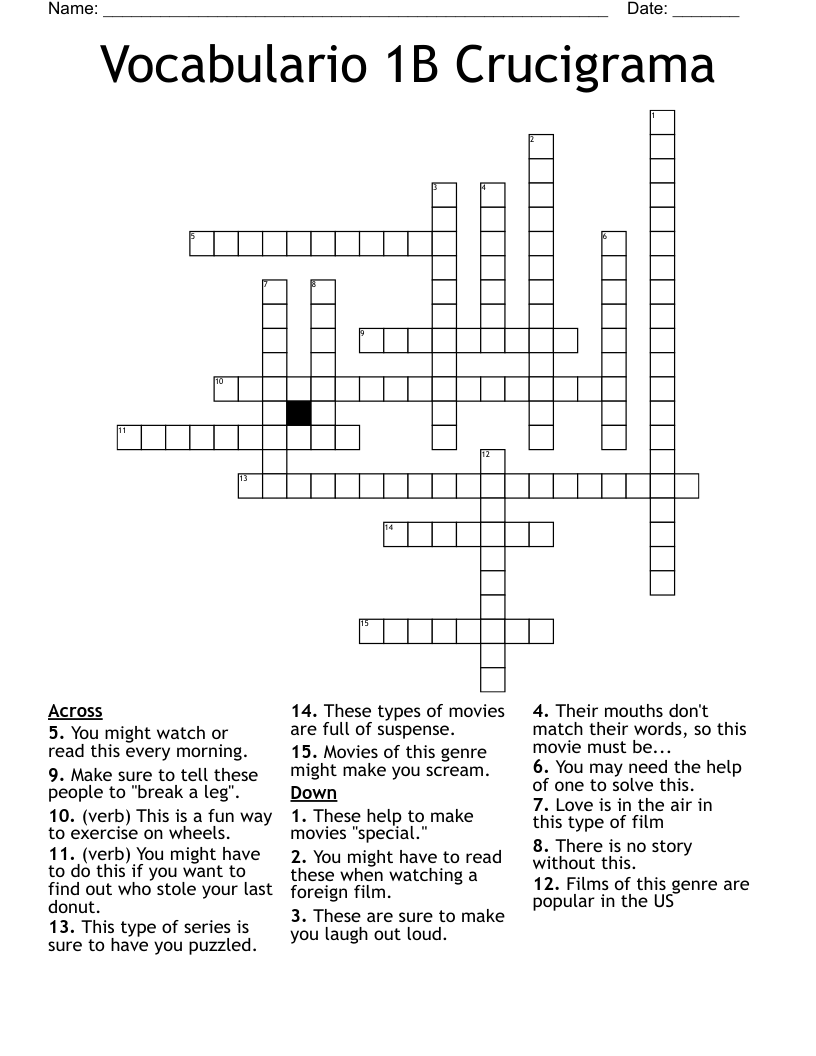 Vocabulario 1B Crucigrama Crossword