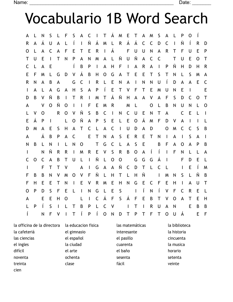 Vocabulario 1B Word Search