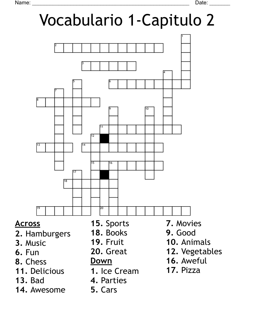Vocabulario 1-Capitulo 2 Crossword